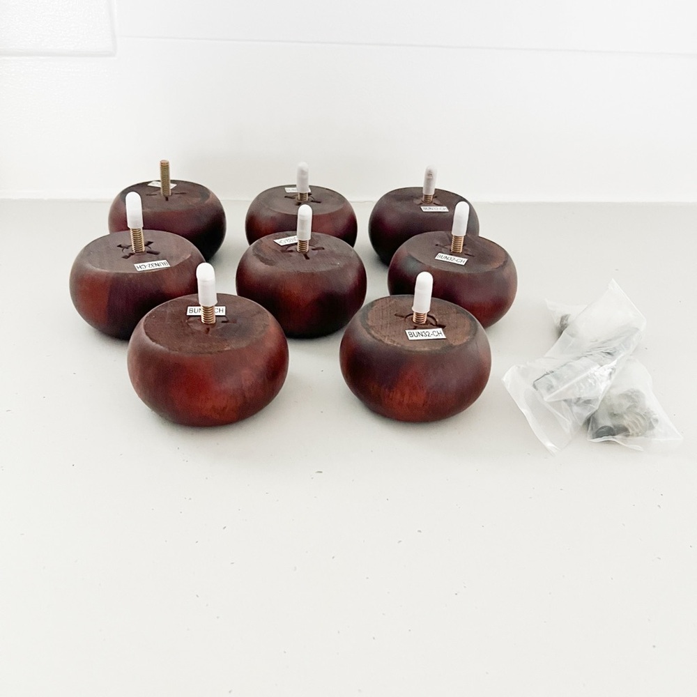 Set of 8 Stained Cherry Hardwood Bun Feet Furniture Legs Farmhouse Furniture DIY